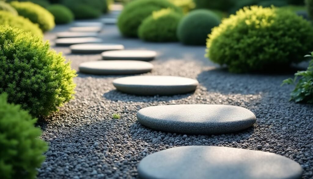 apprenez à créer une allée de jardin esthétique et fonctionnelle avec des pas japonais sur un lit de gravier stabilisé pour un chemin naturel et durable.
