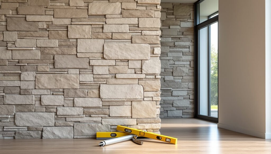 apprenez à installer un parement mural en pierre dans une entrée avec un angle sortant grâce à notre guide étape par étape, pour un rendu élégant et durable.